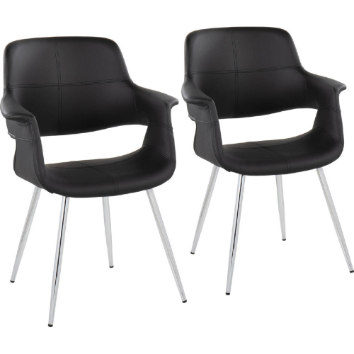 Vintage Flair Dining Accent Chair in Chrome & Black Leatherette (Set of 2)